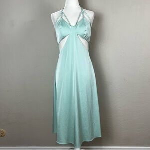 Sipos Blue Crepe Butterfly Cut Out Strappy Halter Midi Slip Dress Size Medium